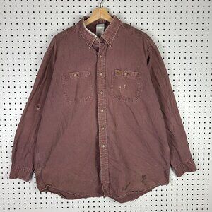 Carhartt Shirt Men XXL Red Oakman Heavy Button Canvas S09 Work Wear Worn Vintage